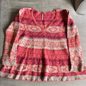 Free People Aztec Marled Rose V-Neck Sweater size medium, flare